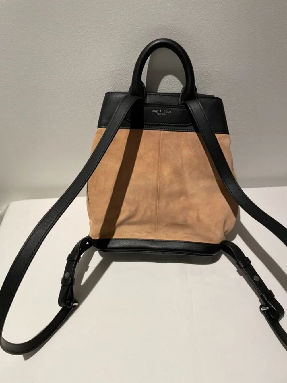 Rag & Bone Suede and Leather Mini Pilot Backpack Purse Rose Desert Black